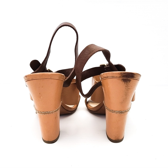 Chloe Camel and Brown Block Heel Sandal - Picture 5 of 8